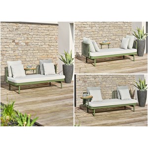 Canapé de jardin 3 places en aluminium - olive