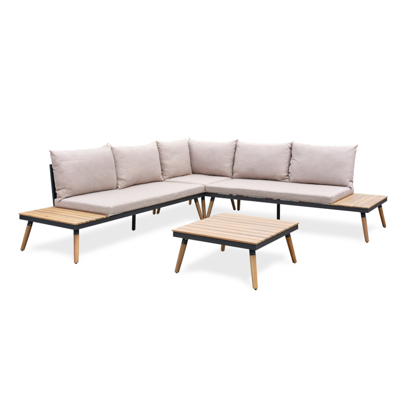 Salon de jardin d'angle 5 places - marron