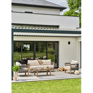 Salon bas de jardin 5 places - effet bois