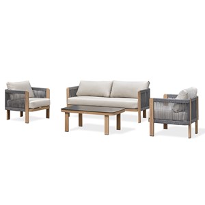 Salon bas de jardin jespar en aluminium - effet bois