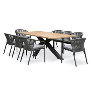 Ensemble repas de jardin 8 places - gris anthracite