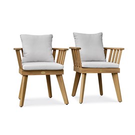 Lot de 2 fauteuils de jardin liso avec coussins - acacia