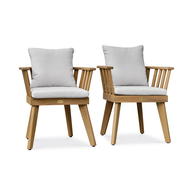 Lot de 2 fauteuils de jardin liso avec coussins - acacia