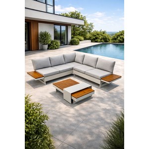 Salon de jardin d'angle 6 places - gris