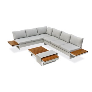 Salon de jardin d'angle minera alu et acacia - gris