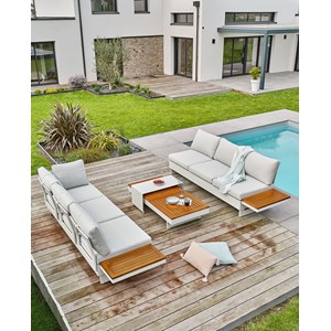 Salon de jardin d'angle minera alu et acacia - gris