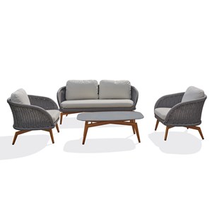 Salon bas de jardin mynta alu et corde olefin - effet bois