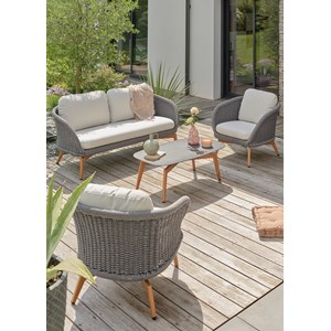 Salon bas de jardin 5 places - effet bois