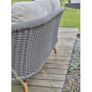 Salon bas de jardin mynta alu et corde olefin - effet bois