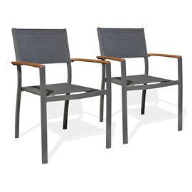Lots de 2 fauteuils de jardin orsino alu et acacia - anthracite
