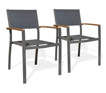 Lots de 2 fauteuils de jardin orsino alu et acacia - anthracite