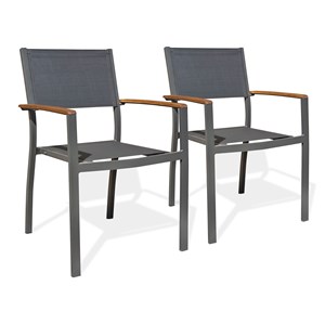 Lots de 2 fauteuils de jardin alu et acacia - gris anthracite