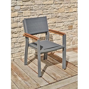 Lots de 2 fauteuils de jardin alu et acacia - gris anthracite