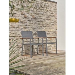 Lots de 2 fauteuils de jardin alu et acacia - gris anthracite
