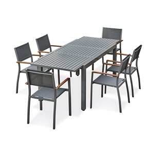 Ensemble repas de jardin 6 places - gris anthracite