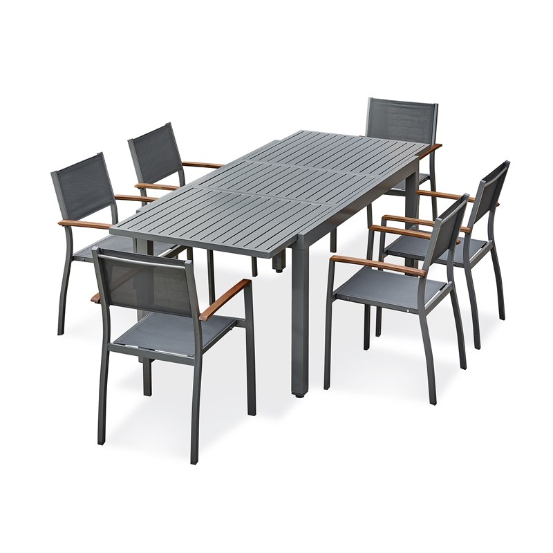 Ensemble repas de jardin orsino 6 places - gris anthracite