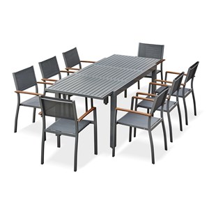 Ensemble repas de jardin 8 places - gris anthracite