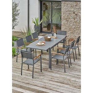 Ensemble repas de jardin 8 places - gris anthracite