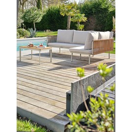 Salon bas de jardin renzo en acier et acacia - grege