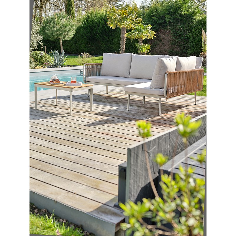 Salon bas de jardin renzo en acier et acacia - grege