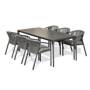 Ensemble repas jardin 6 places en céramique - gris anthracite