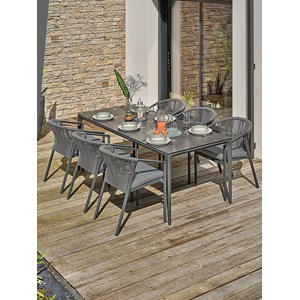 Ensemble repas jardin 6 places en céramique - gris anthracite