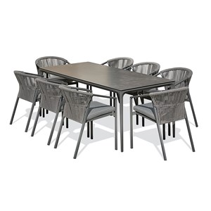 Ensemble repas jardin 8 places en céramique - gris anthracite