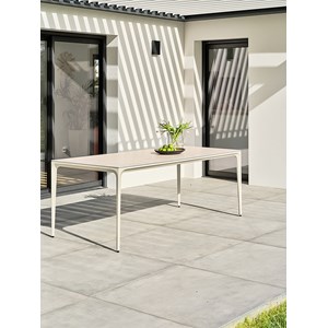 Table de jardin 8 places en céramique sur verre - grège