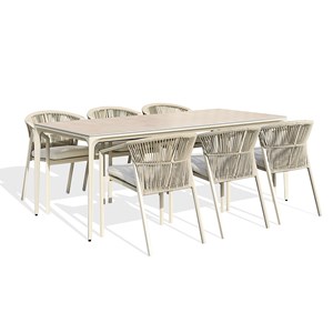 Ensemble repas jardin 6 places céramique sur verre - grège