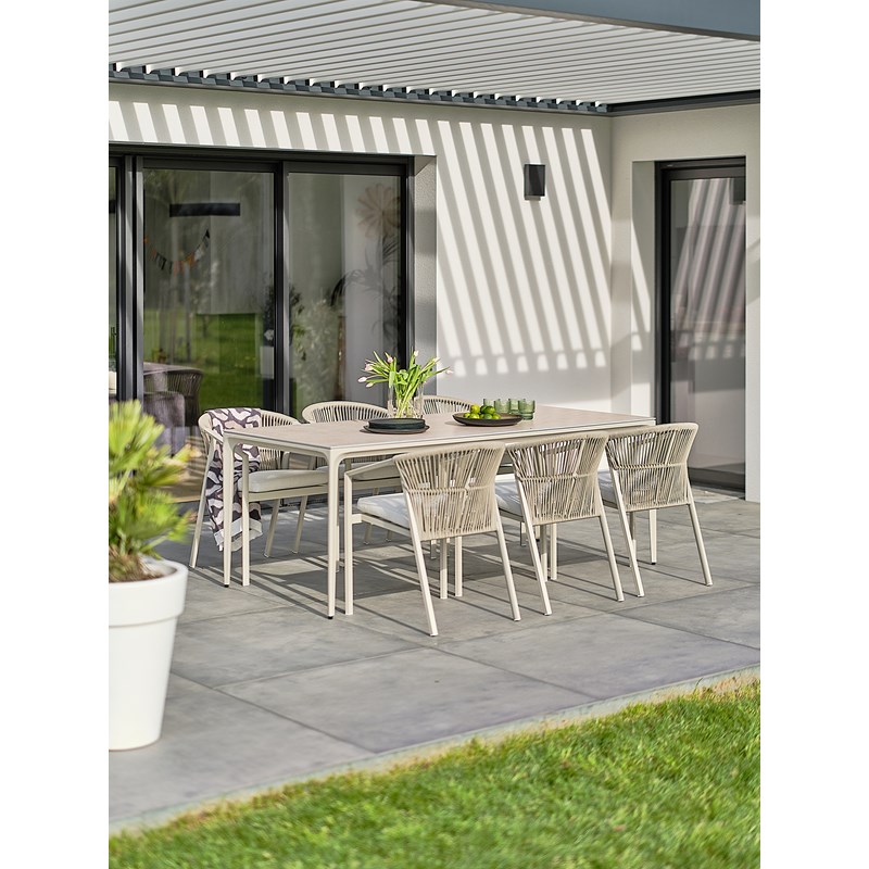 Remarquable - Ensemble repas jardin 6 places céramique sur verre - grège