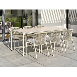 Ensemble repas jardin 6 places céramique sur verre - grège