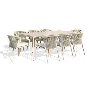 Ensemble repas jardin 8 places céramique sur verre - grège