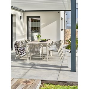 Ensemble repas jardin 8 places céramique sur verre - grège