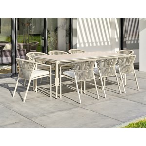Ensemble repas jardin 8 places céramique sur verre - grège