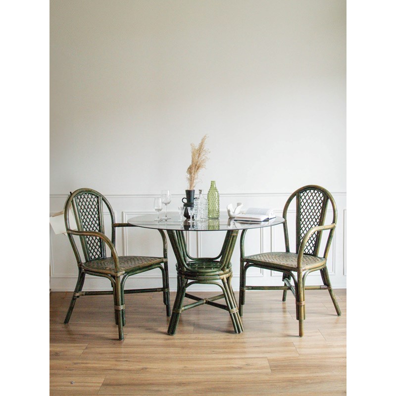 Table à manger en rotin vert n°394
