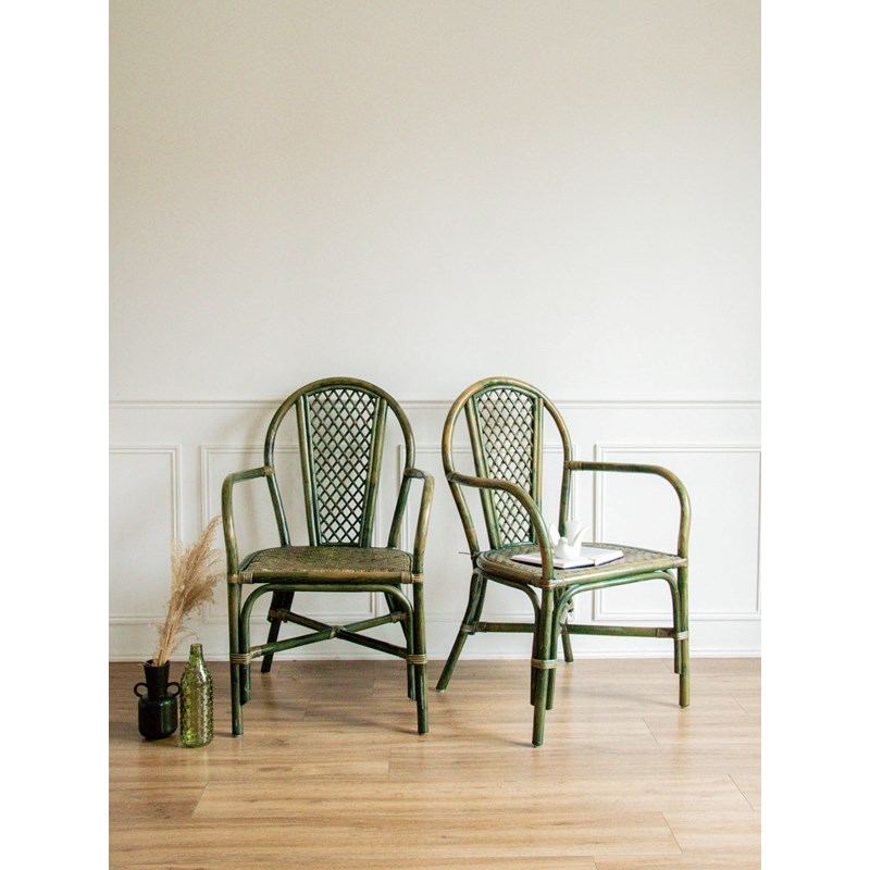 Paire de fauteuils en rotin vert n°557