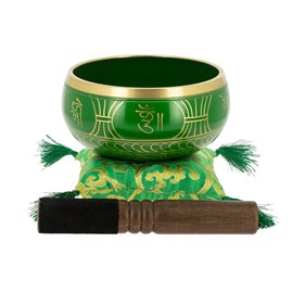 Bol tibétain avec symboles vert 13,5 cm
