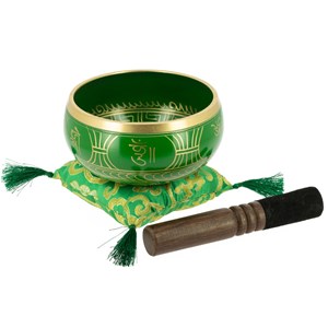 Bol tibétain avec symboles vert 13,5 cm