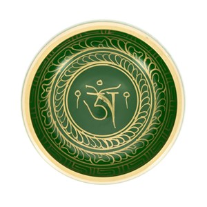 Bol tibétain avec symboles vert 13,5 cm
