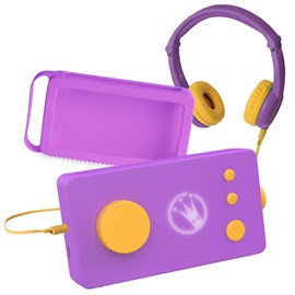Lunii - ma fabrique à histoires violette avec son casque assorti violet et sa