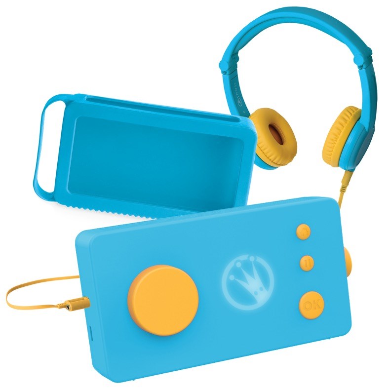 Lunii - ma fabrique à histoires bleue avec son casque assorti bleu et sa