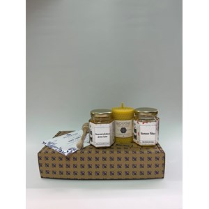 Coffret fetes 2 pots de miel & 1 bougie
