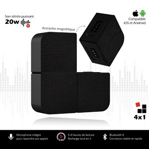 Mini mur d’enceintes bluetooth modulables 4-en-1, 20w rms rechargeable usb