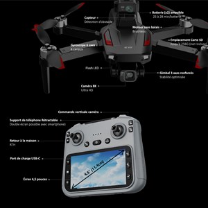 Drone gimbal 3 axes capteur 360° 8k hd