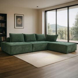 Stava canapé d'angle modulable 4 places en velours texturé vert