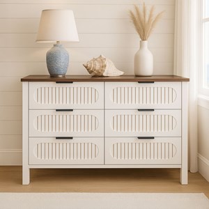 Brix commode 6 tiroirs blanc rainuré et bois 120cm