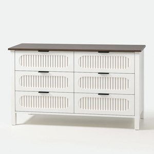 Brix commode 6 tiroirs blanc rainuré et bois 120cm