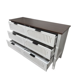 Brix commode 6 tiroirs blanc rainuré et bois 120cm