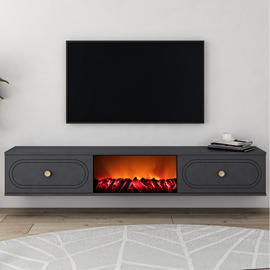 Fyri meuble tv avec cheminée led 150cm gris anthracite