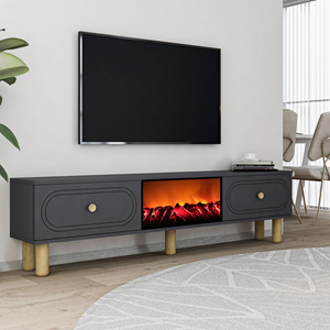 Fyri meuble tv avec cheminée led 150cm gris anthracite